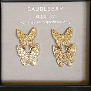 Baublebar Butterfly Double Drop Gold Crystal Earrings NEW in box